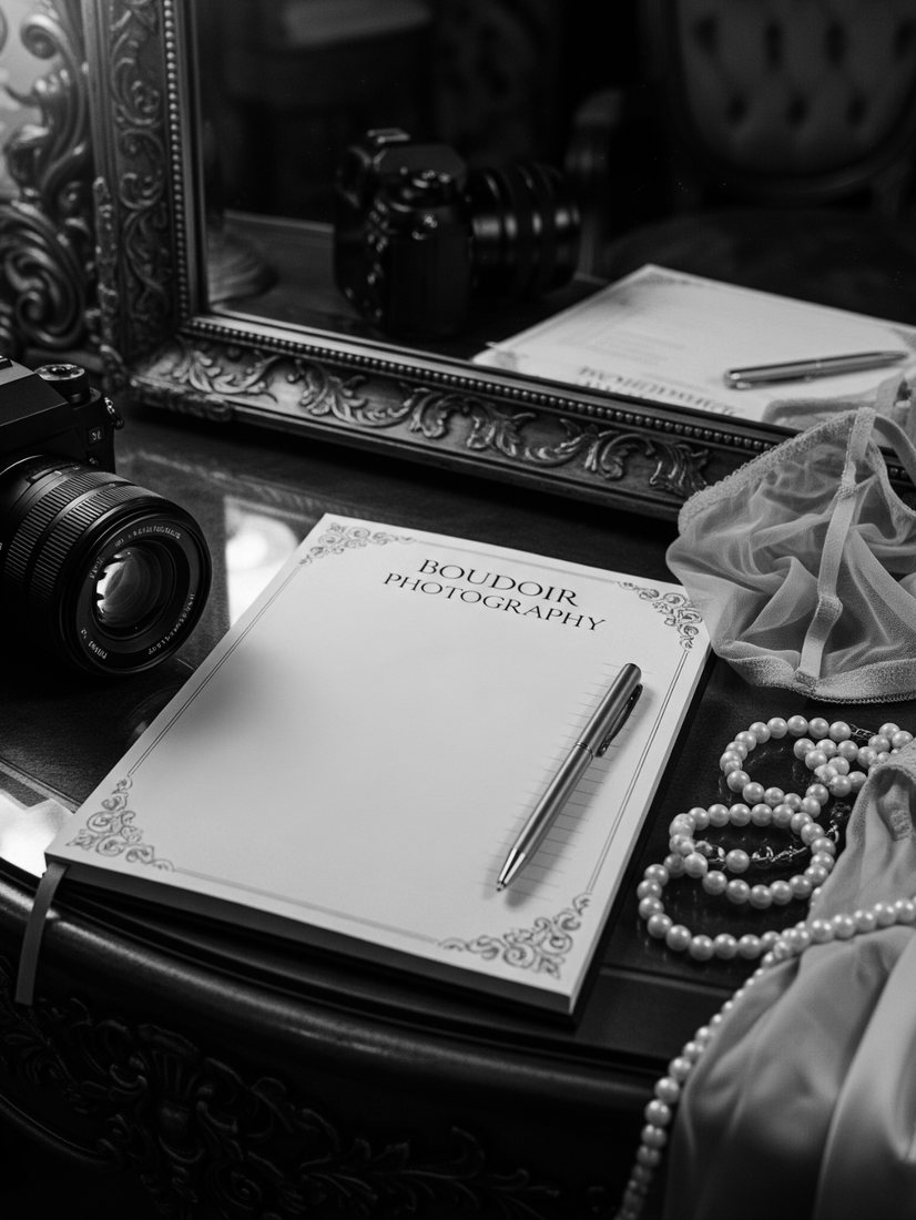 Boudoir Checklist — listă de pregătire pe birou cu aparat foto — Demeter Studios