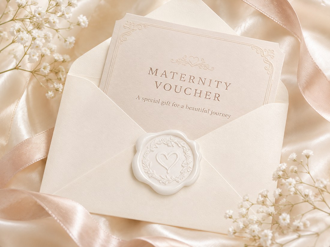 Voucher cadou de maternitate, plic elegant crem — Demeter Studios